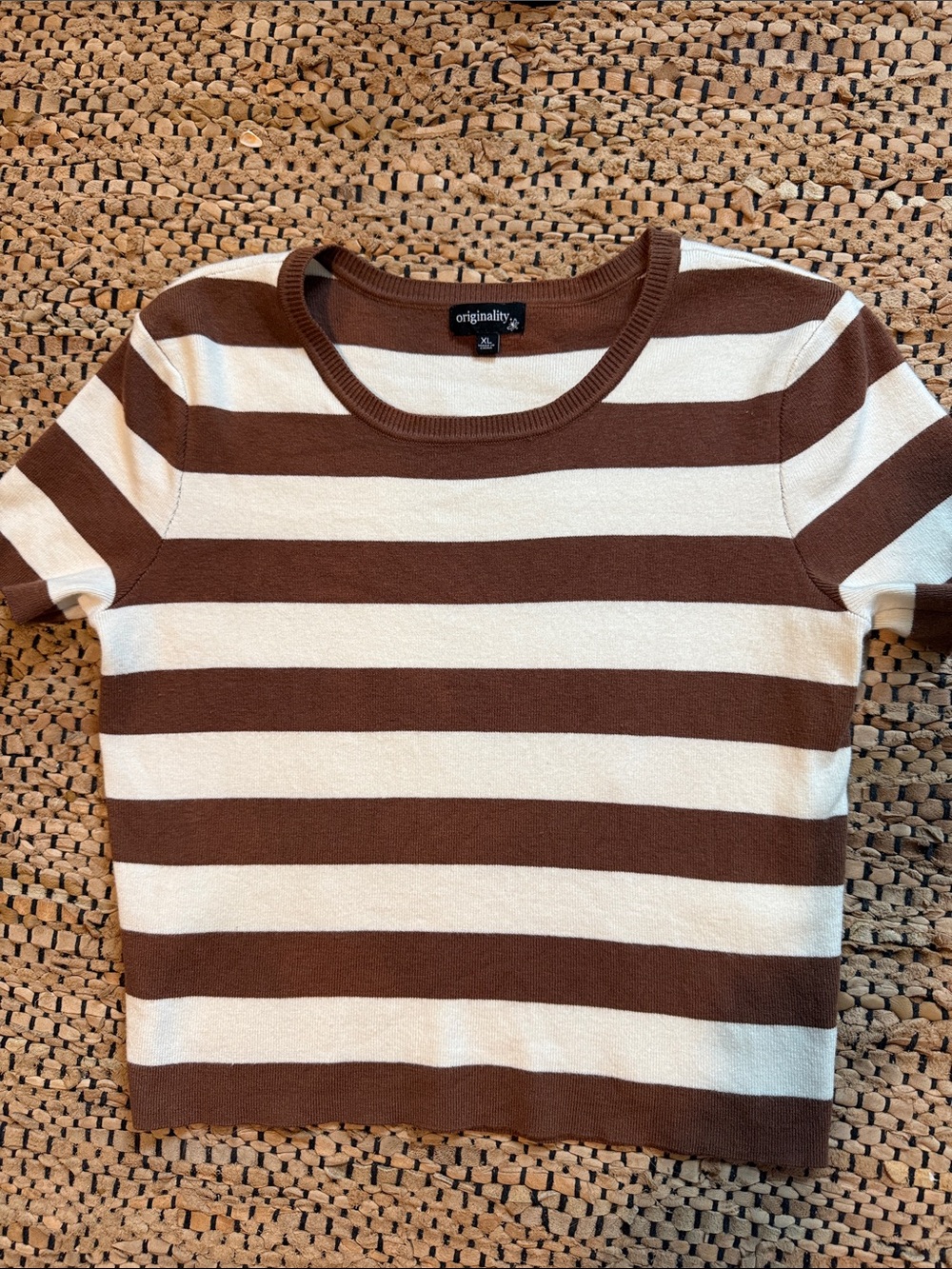 Originality Brown & Cream Striped Short Sleeve Top